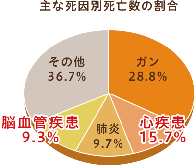 主な死因別死亡数の割合